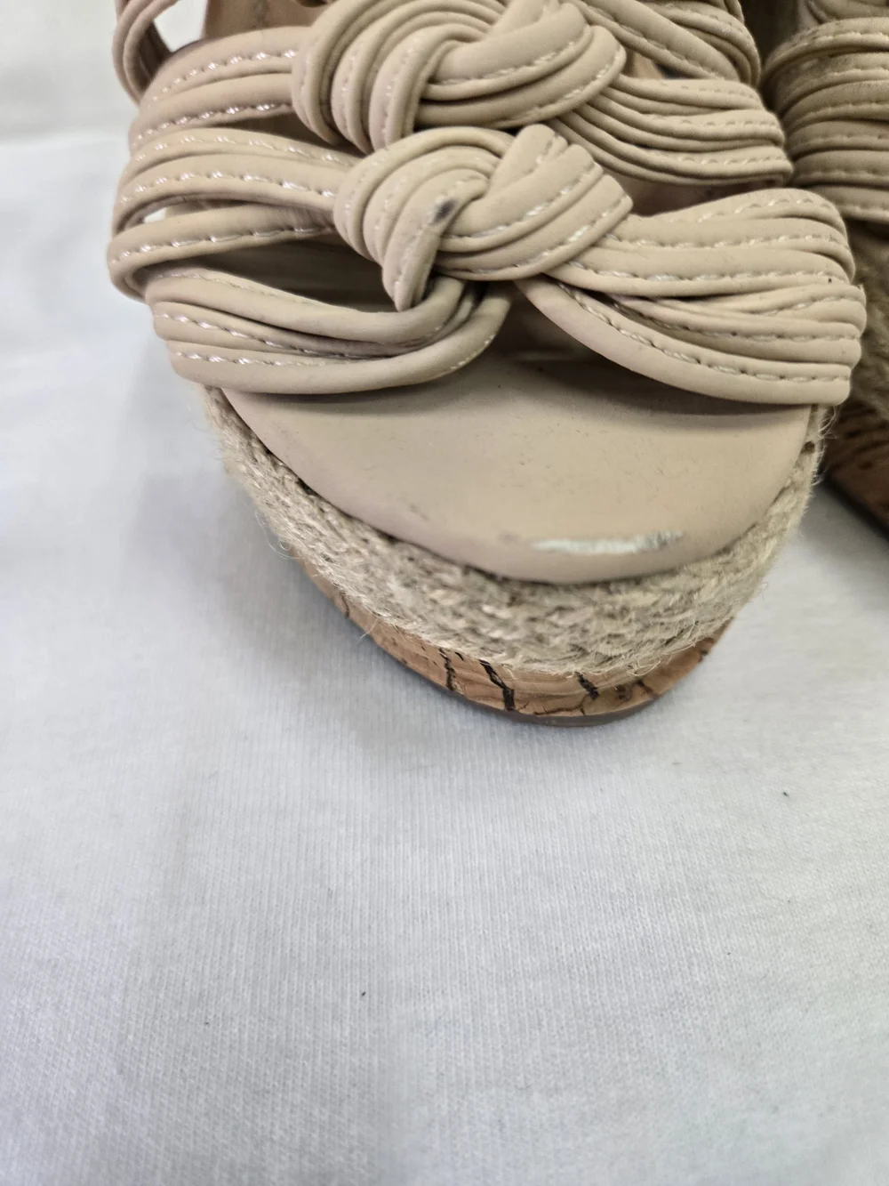 Chase + Chloe Beige Braided Cork Platform Wedge Sandals